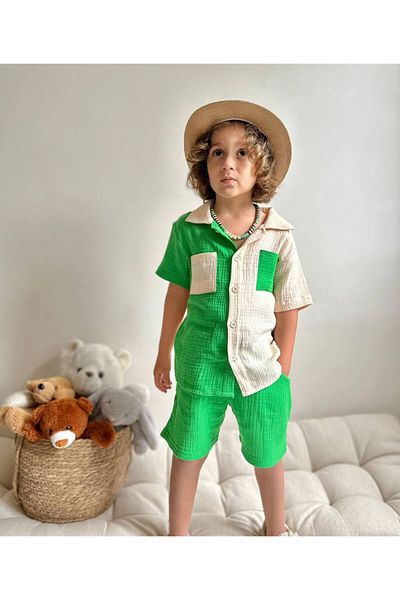 Jolly Kids Boy's Muslin Shirt Double Color Set