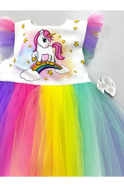 Esterella Costum pentru fete din tul cu unicorn pentru fete / petrecere - rochie de zi de nastere / rochie de seara colorata rochie pentru copii