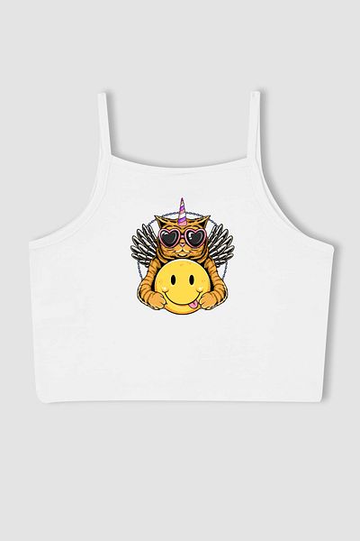 MYADA Face Printed Crop Top - Cat Smiley, Girl, 14283