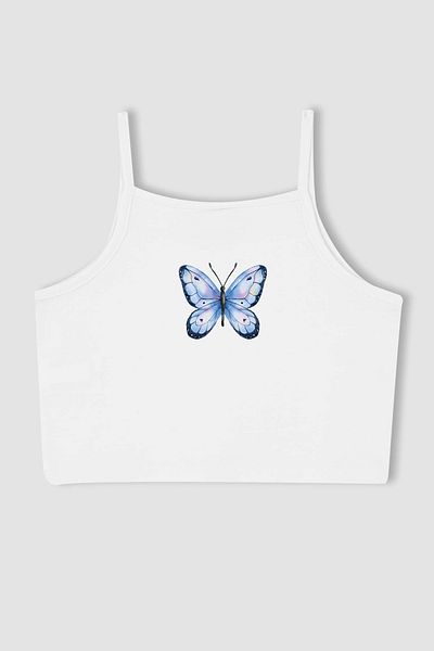 MYADA New Season Blue Butterfly Patterned Girl's Crop Top - 15597