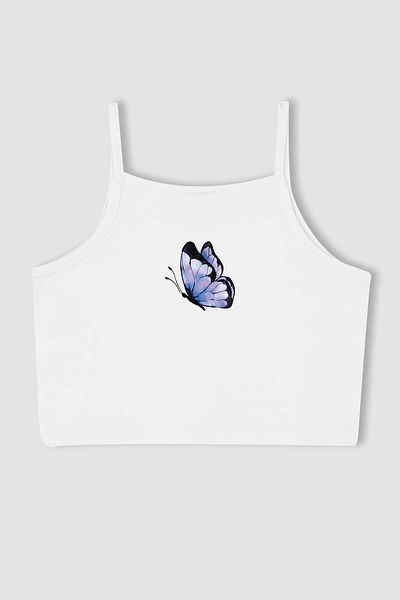 MYADA New Season Crop Top - Flying Purple Butterfly Pattern, Girl, 15598