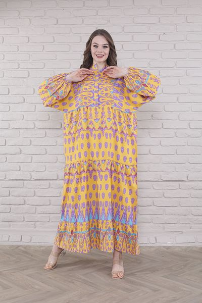 mervemoda Γυναικείο υφαντό φόρεμα με κουμπιά μπροστά σε μέγεθος