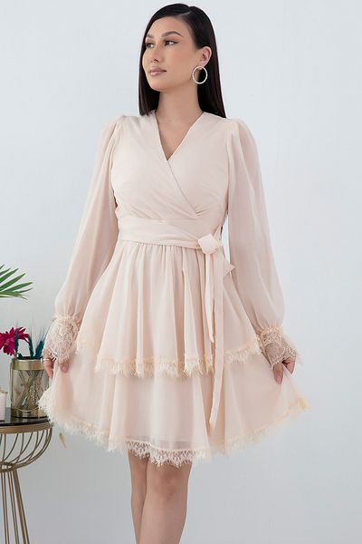 PULLIMM Rochie din șifon din dantelă cu mânecă lungă - GRS3316