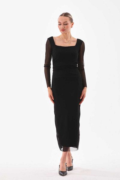 CİXAPLE Lycra Square Collar Tulle Lined Dress