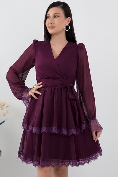 PULLIMM Rochie din șifon din dantelă cu mânecă lungă - GRS3316