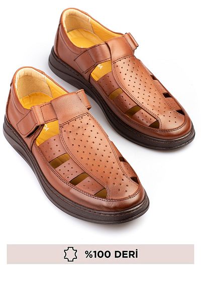 maximoda Ανδρικά παπούτσια από γνήσιο δέρμα - Velcro και καλοκαίρι