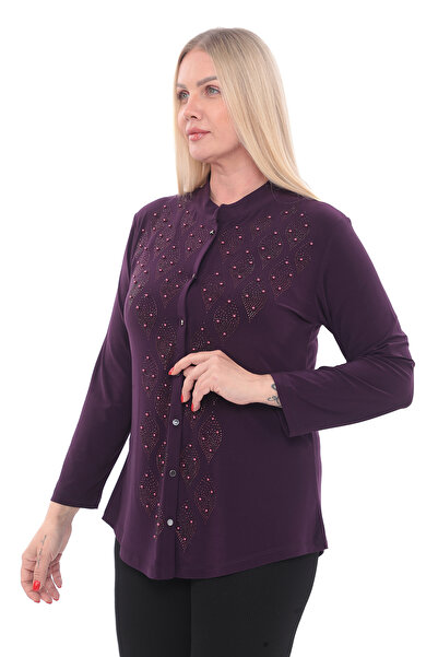 AfifeCOLLECTİON Mother Stylish Engagement Shirt - Comfortable Wedding Evening Dress Shirt with Stone Embroidery and Bead Detail