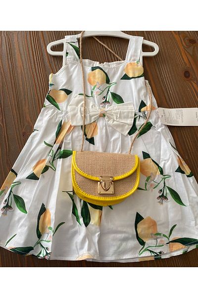 MAİBELLA Summer Dress Set with Hat and Bow for Girls – White Set of Two