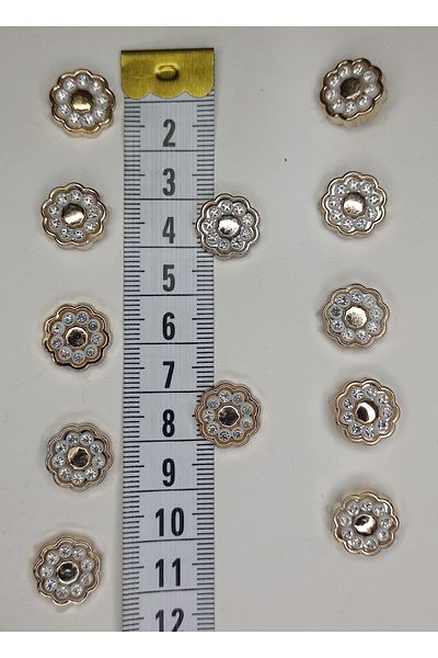 Tuhafiş 12 Pieces of 14mm. Silver Color Stone Floral Button Shirt Locals for Evening Gowns