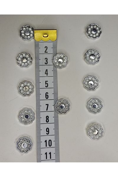 Tuhafiş 12 Pieces of 14mm. Silver Color Stone Floral Button Shirt Locals for Evening Gowns