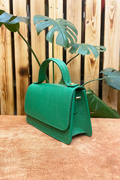 Deriza Green Genuine Leather Shiny Women's Handbag