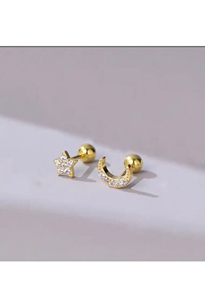 BY DİLEK ÇETİN ACCESSORY Çelik gold renk ay ve yıldız model piercing (2 adet)