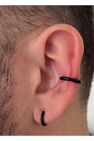 Piercing Market Steel & Silver Unisex Steel Set of 2 Hoop Earrings Compression Earcuff Stainless Anti Darkening Earrings
