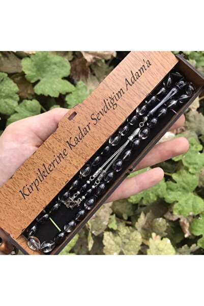 KANUNİ TESBİH Siyah Şeffaf Hareli Kirpiklerine Kadar Sevdiğim Adama Yazılı Öz...