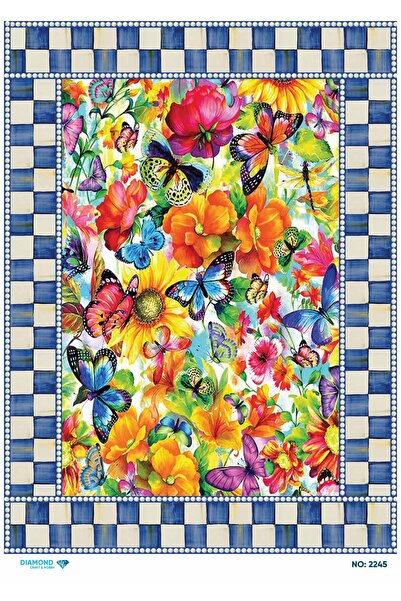 Baykuşca Diamond Craft N: 2245 - Navy Blue Checkered Checkerboard Flower Patt...