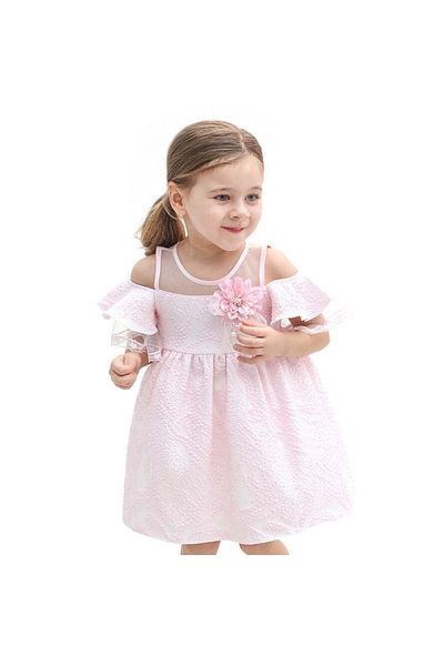 DIDuStore Flower Patterned Tulle Dress with Shoulder Detail for Girls