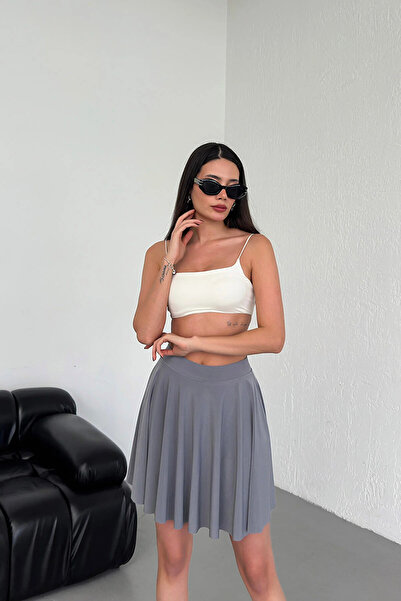 CNRCollection Grey Sandy Fabric - Fustă scurtă model evazată flexibilă și elastică