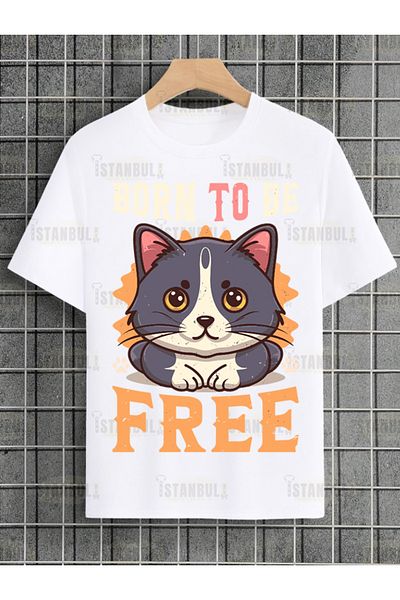 PENTHİLUS Born To Be FREE - Tricou Cute Cat Oversize