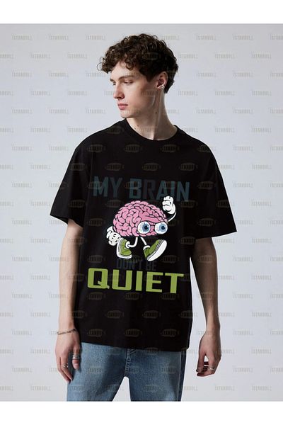 PENTHİLUS Тениска с овърсайз принт "My Brain Don't Be Quiet"