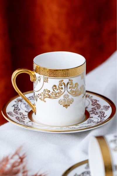 ACAR Vienna 6-Piece Gold Gilt Porcelain Coffee Cup Set - HXF-05911