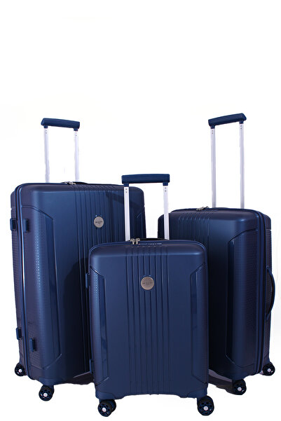 Pierre Cardin 7060 3'LÜ SET Ultra Light Hafif Lüks Polipropilen Kırılmaz Tekerlekli Valiz LACİVERT
