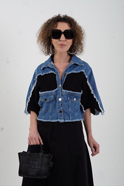 Zelish My Sister Чорно-синя трикотажна джинсова куртка з деталями