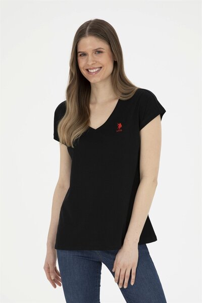 U.S. Polo Assn. Tricou de bază pentru damă cu decolteu în V