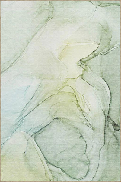 Rugs Modern Halı Pastel Boyalı Su Yeşili Desenli Dekoratif Yıkanabilir Halı m...
