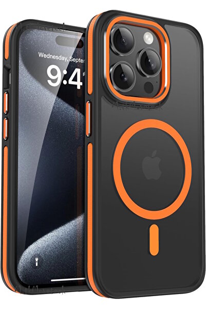 m.tk moveteck İphone 14 Pro Max Kılıf Mat Magsafe Turuncu Moda Detaylı Metal ...
