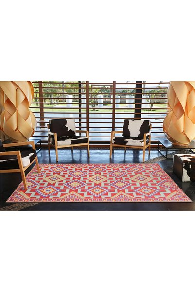 Rugs Modern Halı سجادة زخرفية منقوشة على شكل هندسي أحمر قابلة للغسل miravip8426