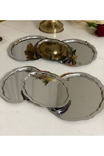 Elzemm store 6 Pieces Small and Large Steel Oval Presentation Tray - Butterfly
