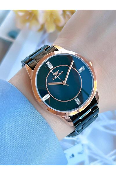 FERRO Black/Rose 3 Atm Anti-Tarnish Color Steel Band Women's Wristwatch BF21091AWT-R