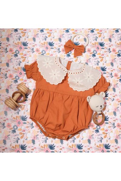 Little Ya Ya Love LUCIA Linen Romper - Scallop Baby Collar and Bandana Detail