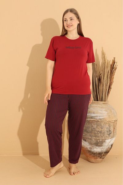 Eyfuze Plus Size Milan Fabric Pajamas Set - Short Sleeve and Printed