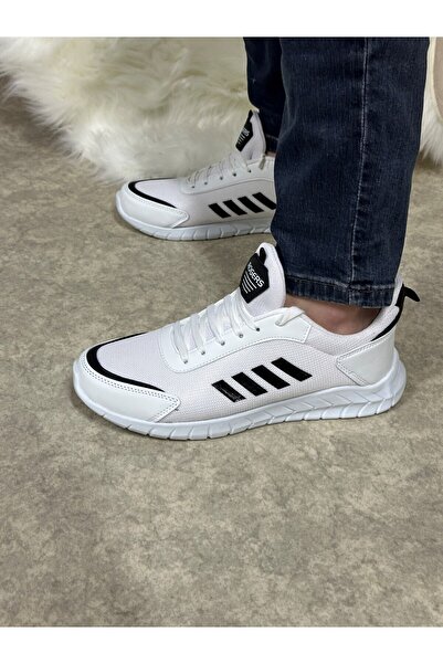 Nstil Чоловічі біло-чорні кросівки на шнурівці з сіткою та еластичною підкладкою, зручні, з деталями швів, 1453