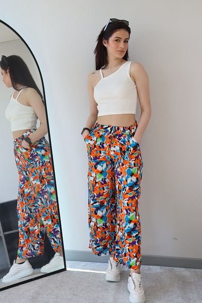ARVENT Dark Cobalt Women's Summer Viscose Trousers - High Waist Loose Cut