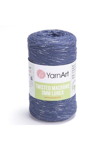 Yarnart Macrame răsucit 3 mm Lurex - Ață de tricotat manual Macrame Albastru denim-761