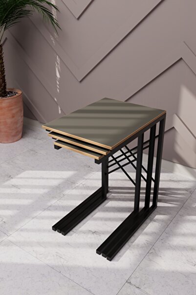 Genel Markalar 3'lü Zigon Sehpa Metal Dar Zigon Sehpa Füme 1366