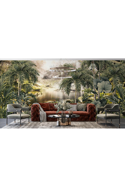 LOTUS AURA Tropical Orman Duvar Kağıdı,Orman Manzarası Duvar Resmi,Göl Manzar...