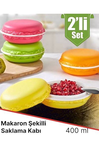 Bayev 2-Piece Macaron Lunch Storage Box - 2 Pieces Snack Bowl, Fun Boxes with Lid for Kindergarten