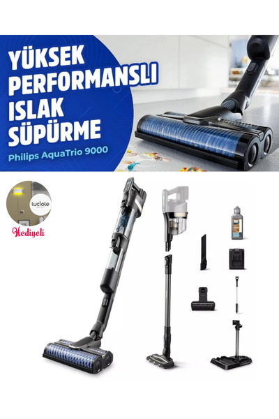 Philips Islak ve Kuru PREMİUM AquaTrio 9000 Series, Yüksek Vakumlu Şarjlı Kab...