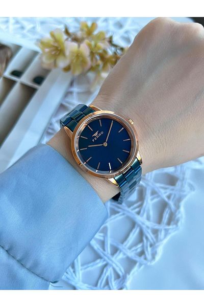 FERRO Navy Blue/Rose 3 Atm Water Resistant Special Design - Women's Steel Band Wristwatch BF21124AWT-T
