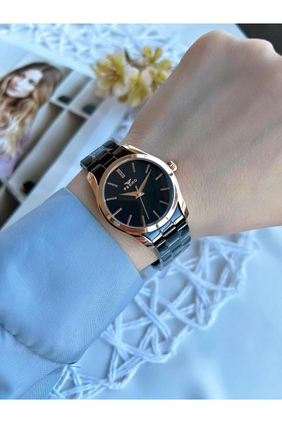 FERRO Black Rose Anti-Tarnish Color Women's Wristwatch with 3 Atm Steel Cords - Special Design BF21121AWT-Q