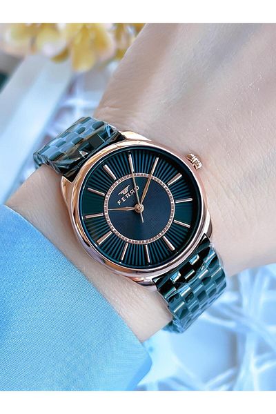 FERRO Black/Rose 3 Atm Special Design - Women's Steel Band Wristwatch BF21152AWT-R
