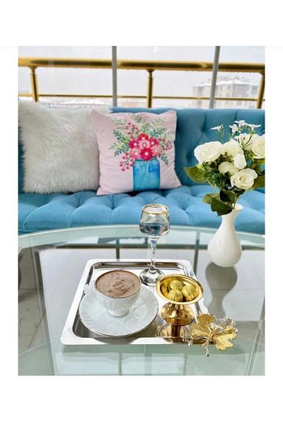 LSH LUSSO Luxury Square Butterfly Patterned 6-Piece Titanium Plated - Tea, Coffee, Treat Presentation Tray