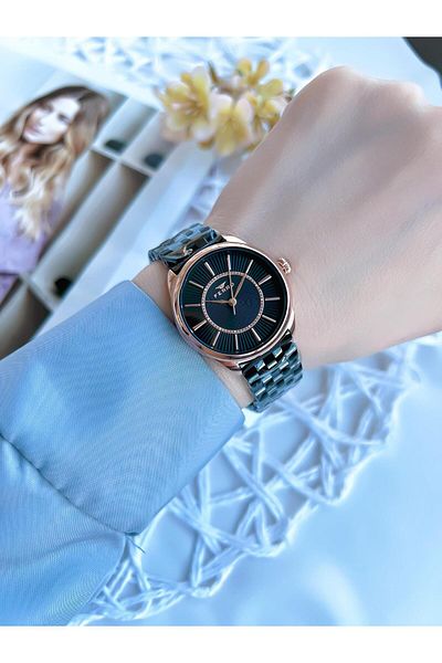 FERRO Black/Rose 3 Atm Special Design - Women's Steel Band Wristwatch BF21152AWT-R