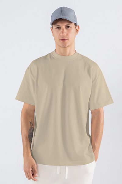 Friday Offset Ανδρικό μπλουζάκι Cream Crew Neck 100% Cotton Oversize