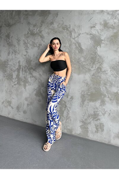 ZF BUTİK Volné široké plátěné kalhoty - kapsy a elastický pas