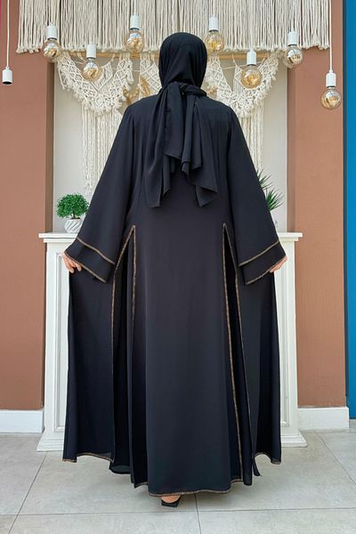 Bym Fashion Μαύρη Πέτρα Κεντημένη Abaya και Σετ Φόρεμα - 3873