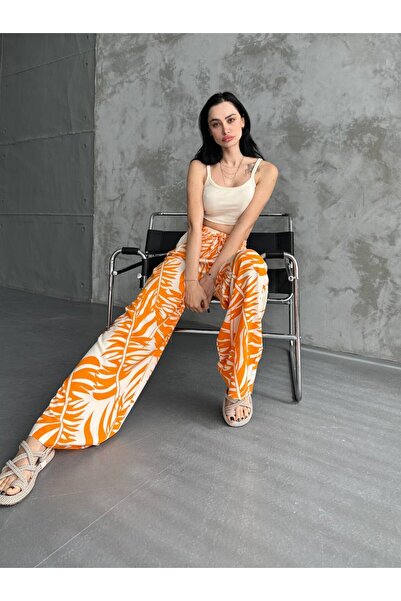 ZF BUTİK Loose Wide Leg Linen Trousers - Pockets and Elastic Waist